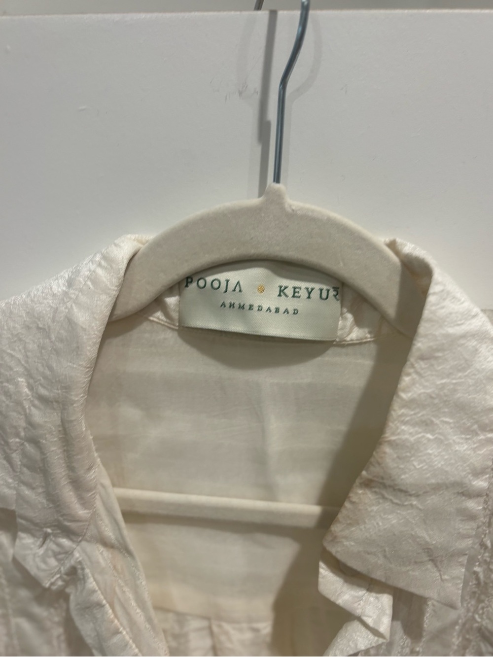 Textured Button-Front Cream Blouse - Picture 2 of 2